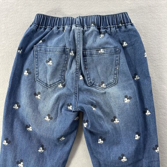 Disney Parks Mickey Mouse Denim Joggers Size XXS Jeans Pants Allover Print Hip - Picture 7 of 12